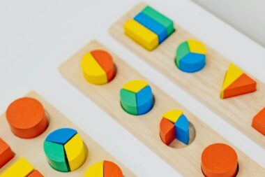 Vibrant wooden toys are ideal for preschool learning and playroom decor.